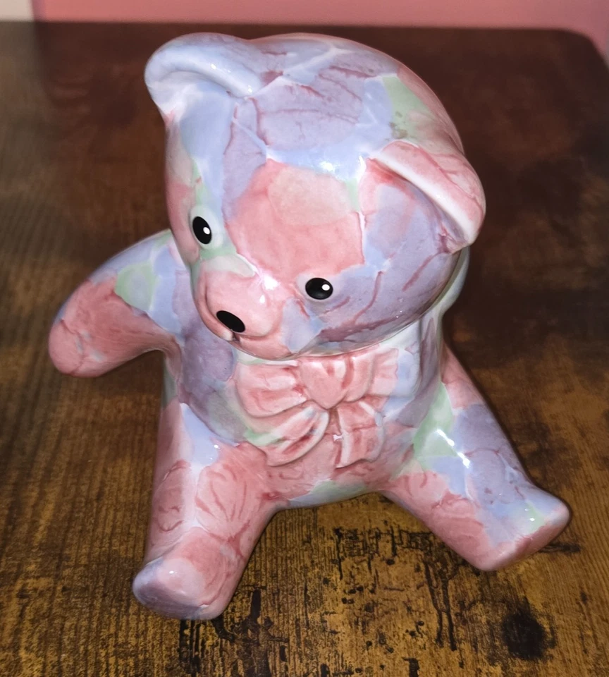 Pretty Pink Park Rose Pottery - Floral Teddy Bear Figurine 19cm High - Image 2 of 4