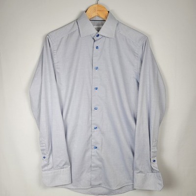 Eton Slim Fit 38/15 Blue Micro Geometric Dress Shirt 100% Cotton Modern Classic