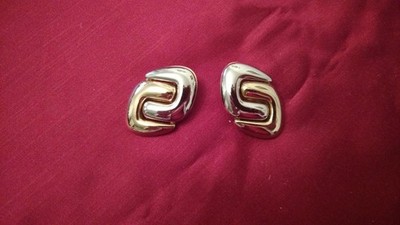Vtg Courreges Couture Paris Golden & Silver Clip-on Earrings