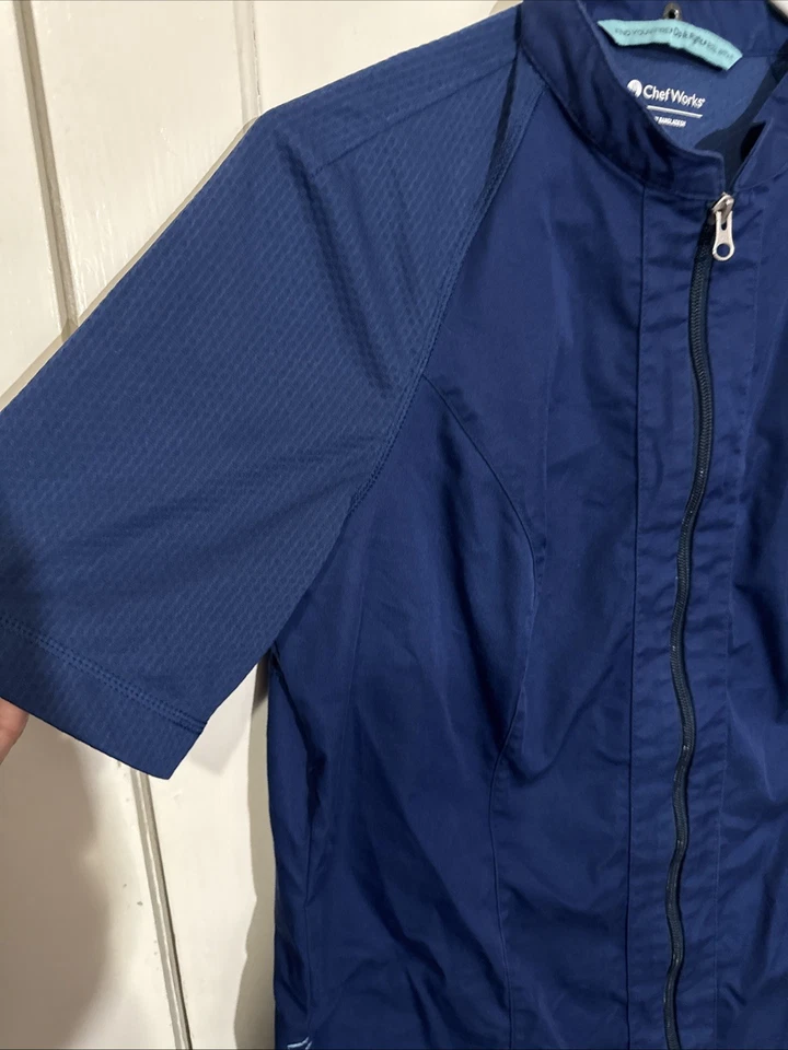 Camisa para mujer Chef Works azul con cremallera completa Chef Food Prep talla mediana Foto 2 de 4