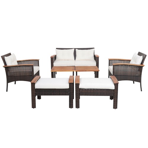 7 PCS Patio Rattan Furniture Set with Storage Table Cushioned Loveseat Ottoman - Picture 10 of 10