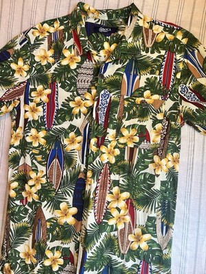 Boca Classics Men's L Woven Short Sleeve Button-Up Hawaiian Floral Multicolor
