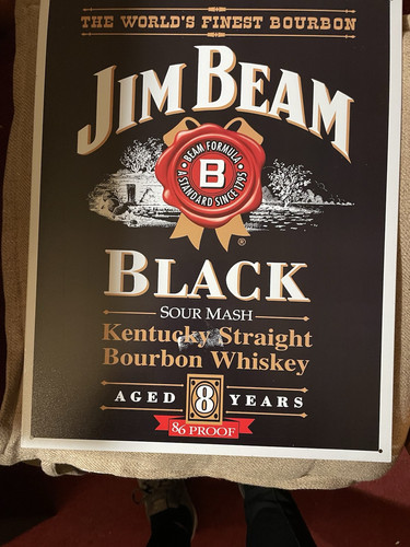 Vintage Sign Jim Beam "The Worlds Finest Bourbon" Black Sour Mash 16" X 12.5" - Picture 1 of 2