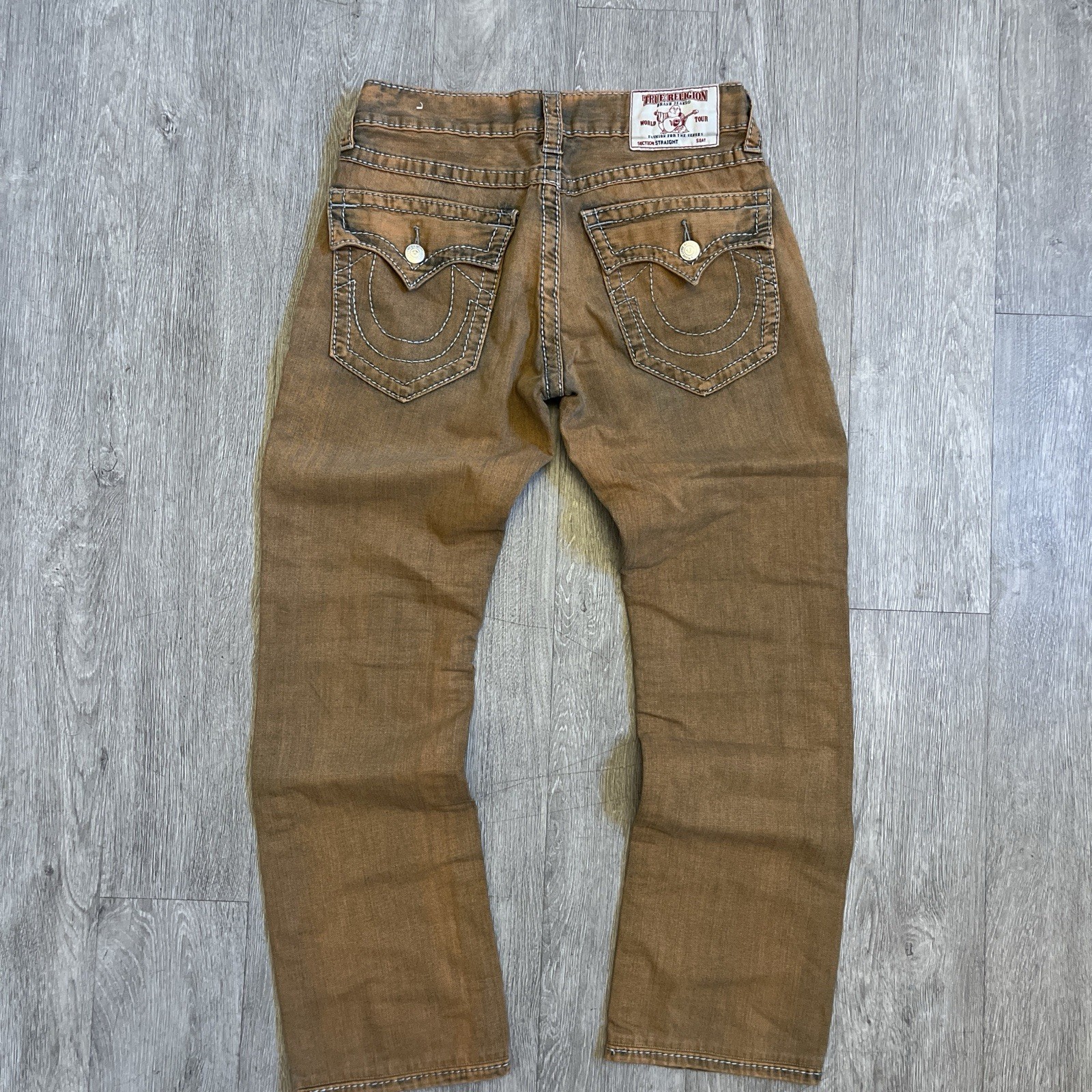 True Religion Men's Straight Flap Orange Rust Jeans  Big T Rare Wash 31x31 image 2
