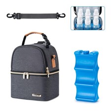 Breastmilk Cooler Bag with Ice Pack for 6 Bottles, Pump Shoulder Strap, Grey