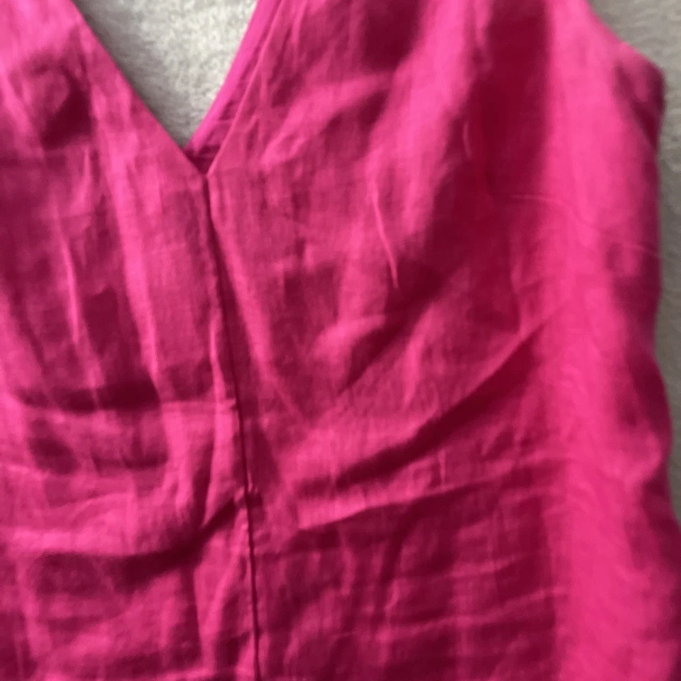 Vestido recto para mujer J Crew rosa liso pequeño mezcla de lino sin mangas cuello en V cremallera Foto 2 de 4