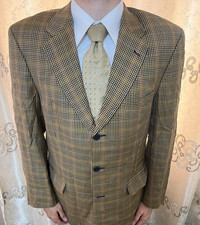 Vintage houndstooth handtailored bespoke classic all worsted plaid blazer 42R