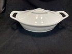 Crate & Barrel Oval porcelain  Handled covered casserole white