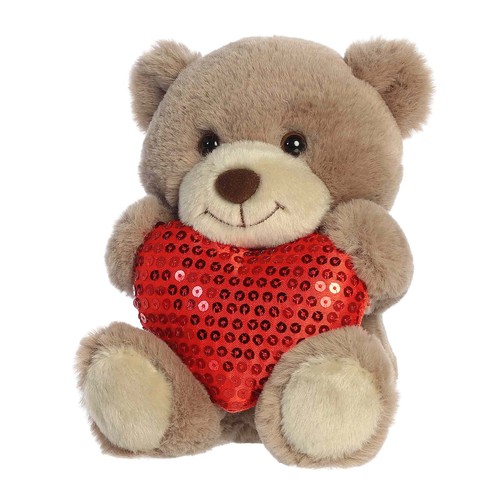 Aurora - Valentine - 8" Glimmerheart Bear Taupe Brown Stuffed Animal - Picture 5 of 5