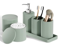 6-Piece Green Bathroom Set - Mesh Textured Resin Bathroom Accessories Set wit...
