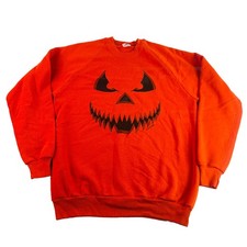 Vintage JERZEES USA Halloween Jack-O-Lantern Pumpkin Sweatshirt XL Orange