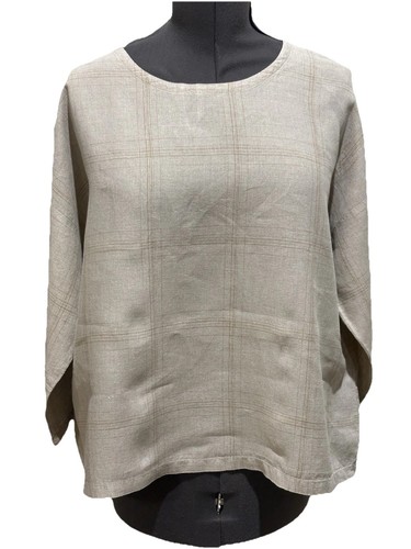Túnica Eileen Fisher L L Lino Orgánico Lagenlook Top Contemporáneo Boho Minimalista - Imagen 3 de 8