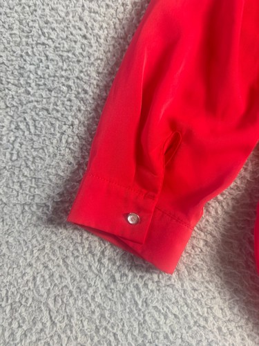 Unbranded Red Womens XL Stretch 1/2 Zip Roll Tab Sleeve Flowy Preppy Chic Blouse - Picture 7 of 11