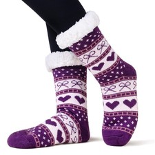 Womens Slipper Fuzzy Grips Socks Fluffy Winter Warm Thick Thermal Cozy Plush