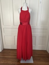 Azazie Halter Chiffon Maxi Bridesmaid Dress Womens Size A4 Red Classic Colorful