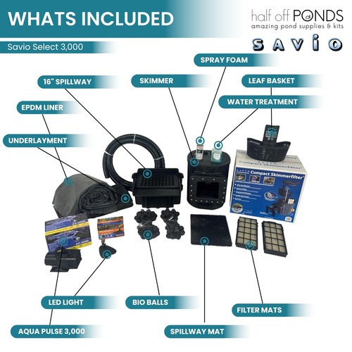 HALF OFF PONDS Savio Select 3.000 GPH Bomba Estanque Kit 15' x 20' Revestimiento EPDM - Imagen 2 de 7