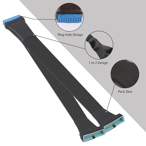 GINTOOYUN USB 3.0 Header Extension Cable 1Ft 19/20 Pin 1 to 2 Y Splitter...  - Afbeelding 4 van 6