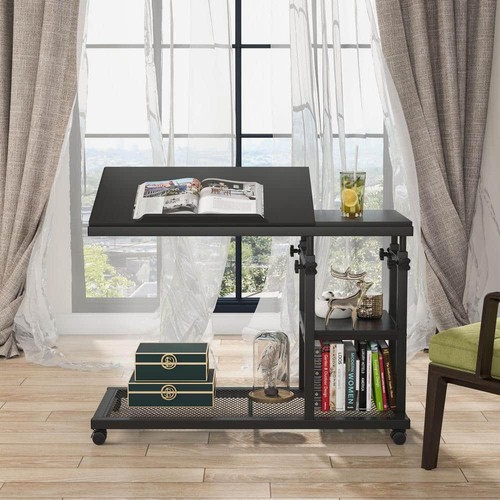 BYBLIGHT 31,5 pulgadas Tablero de partículas de mesa móvil negro ajustable en altura en forma de C - Imagen 8 de 8