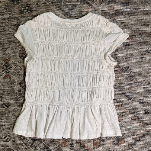 Pilcro The Tabby gerafftes T-Shirt mit Flügelärmeln XS weiß Baumwolle Oberteil Anthropologie gebraucht, in einwandfreiem Zustand - Bild 4 von 7