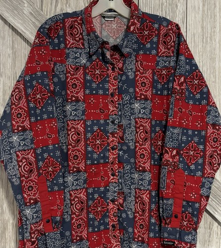 Vintage 1980’s Rockies Women’s Red White & Blue Bandanna Pattern Western Shirt - Picture 3 of 13