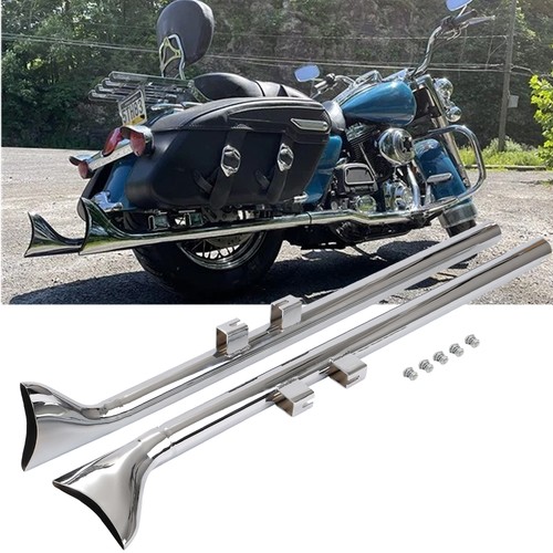 Chrome 39” Fishtail Exhaust Pipe Slip Ons for Harley Touring 1995-2016,Road King - Picture 5 of 19