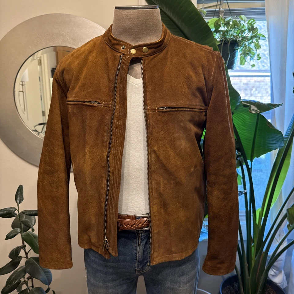 $900 J.CREW S Stockton 麂皮绒/皮革 Café Racer 1950 年代摩托车夹克 — 第 2/4 张图片