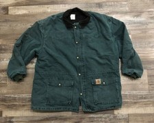 Vtg 90's Carhartt Mens Regular 3XL Green Full Zip Button Field Jacket Lined