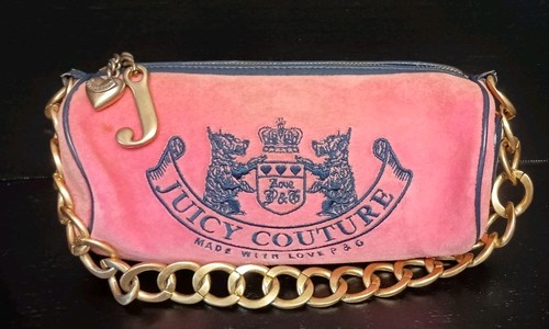Y2K Vtg Juicy Couture Pink Barrel Bag Purse Embroidered Dogs Heavy Chain Strap - Picture 2 of 14