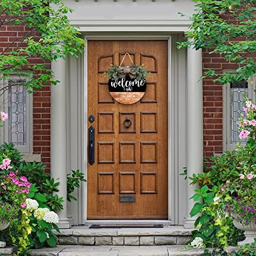 CHIJIRE Welcome Sign Front for Door Decoration, 12 in Round Wood Wreaths Wall - Picture 6 of 7