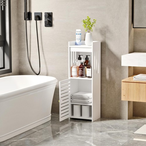 Small Bathroom Storage Cabinet, 4-Tier Narrow Organizer with Door and Open Sh... - Picture 3 of 7