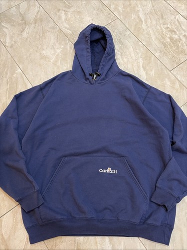 Sweat à capuche pull brodé bleu vintage années 90 Carhartt K132 2XL EUC - Photo 2/9