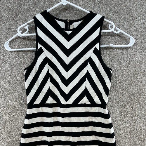 Loft Women's Dress Size 10 Black White Striped Sleeveless Zip Closure - Picture 2 of 10