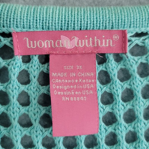 Woman Within Sweater Cardigan Plus Size 3X 30/32 Teal Blue Open Knit Tie Front - Picture 2 of 11