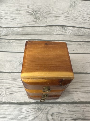 Cedar Jewelry Box 3 Drawer Mini Wooden Dresser 5.5” Northfield Minn Vintage Read - Picture 3 of 20