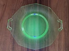 *GLOWS* Green Depression Uranium Glass 2 Handled Serving Plate Decagon Halloween
