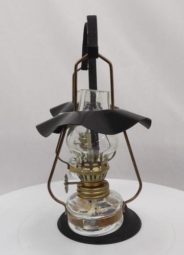 Pair Miniature Glass & Metal Oil Lamps w/ Hanger Stand Clear Mini Double Shade - Picture 2 of 10