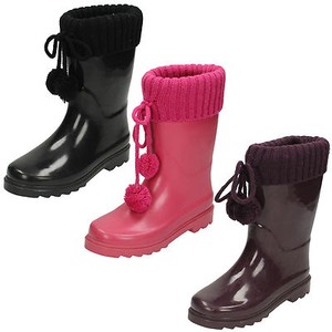 WHOLESALE-Girls-Knitted-Collar-Pom-Pom-Wellingtons-Size-10x2-14pairs-X1172