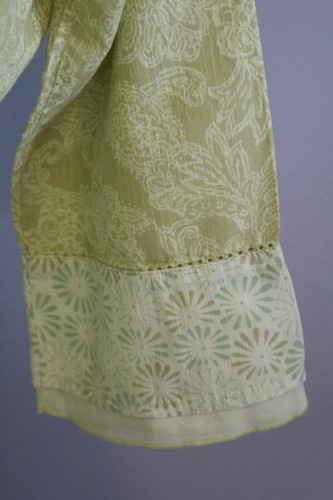 Eddie Bauer Large Semi-Sheer Cotton Blouse Pullover Elbow Lime Paisley USED EX - Picture 7 of 12