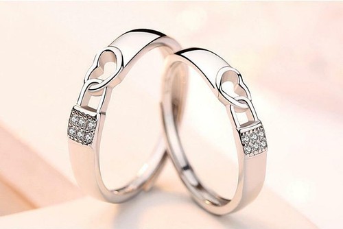 0.50 Ct Round Simulated Diamond Heart Lock Promise Ring Set 925 Sterling Silver - Picture 5 of 10