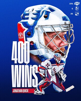 Jonathan Quick 400 Career Wins New York Rangers 8x10 NHL Hockey Photo