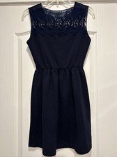 SOPRANO Womens Dress Small Dark Navy Fit Flare Crochet Applique Sleeveless Tank