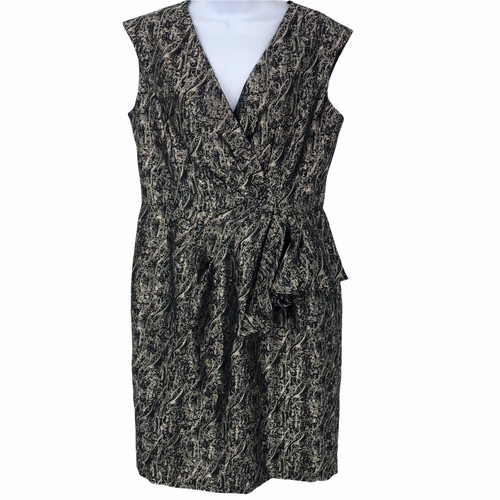 Abstract Metallic Dress Womens Size 12 V Neck Ruffle Sleeveless Evan Picone - Picture 2 of 12