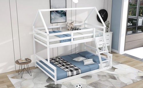 Twin over Full House Bunk Bed with Built-in Ladder,Gray - Picture 28 of 36