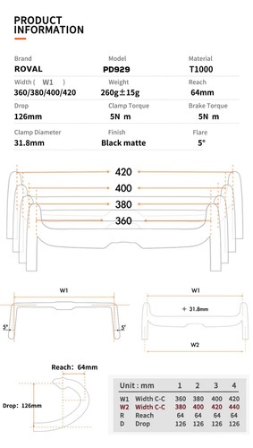 Lightweight Road Bike Handlebar 360/380/400/420mm Matt Fully Integrated Cables - Picture 16 of 27