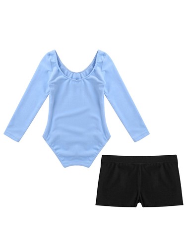 Kids Girls Activewear Set Workout Leotard With V-front Waistband Shorts Yoga - Picture 44 of 82