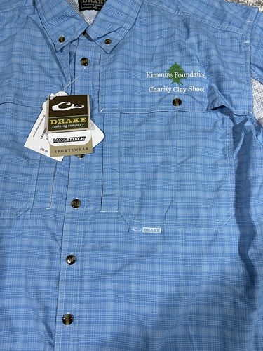 Drake Clothing Company Kimmins Foundation Short Sleeve Blue Button Shirt Mens L - Picture 2 of 10