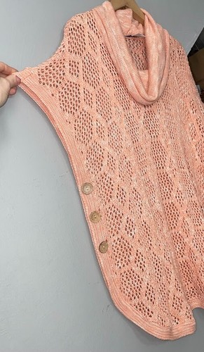 CJ Banks Plus Size 0X 1X Peach Coral Open Knit Sweater Poncho Boho Lagenlook - Picture 4 of 10