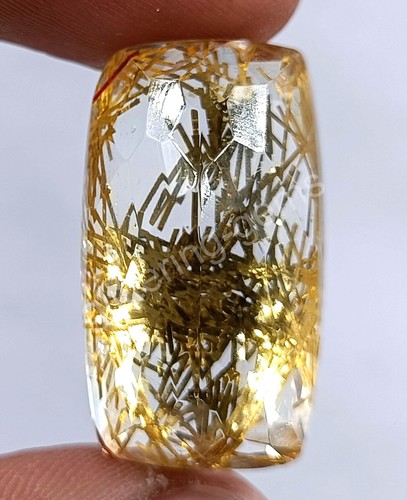 41.45 Ct Cushion Golden Rutilated Quartz Certified Transparent Loose Gems M25 - Picture 6 of 8