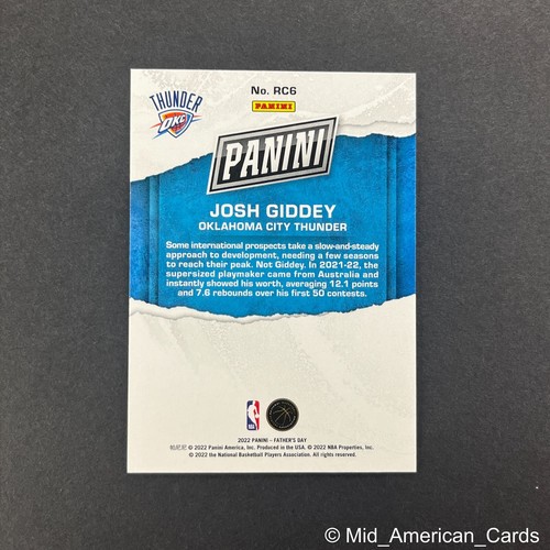 2022 Panini Father's Day Josh Giddey Rookie Red #RC6 Oklahoma City Thunder /99 - Picture 3 of 5