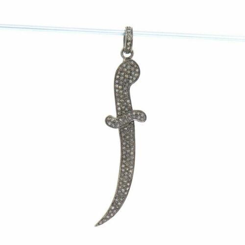 Pave Diamond Blade Pendant 925 Silver Wootz Blade Diamond Pendant Charm Gift. - Picture 11 of 12